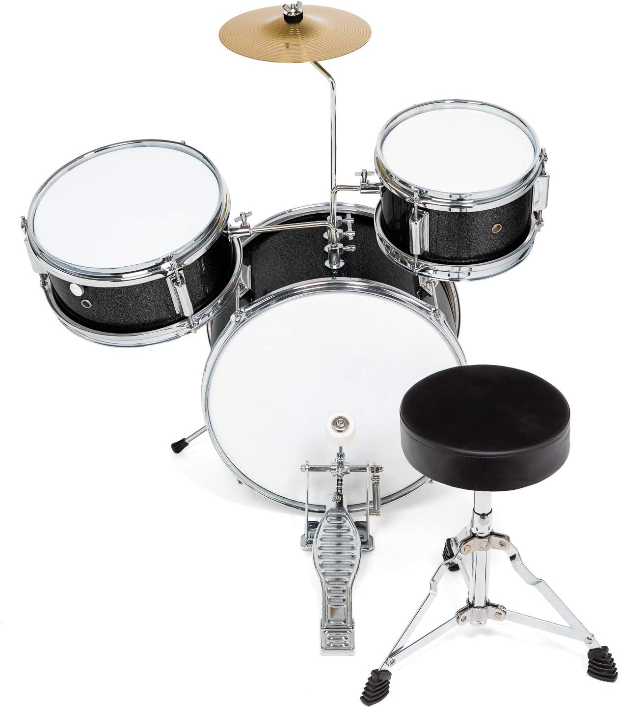 Ashthorpe 3-Piece Complete Drum Set - Beginner Kit with 14' Bass, Adjustable Throne, Cymbal, Pedal & Drumsticks - Black