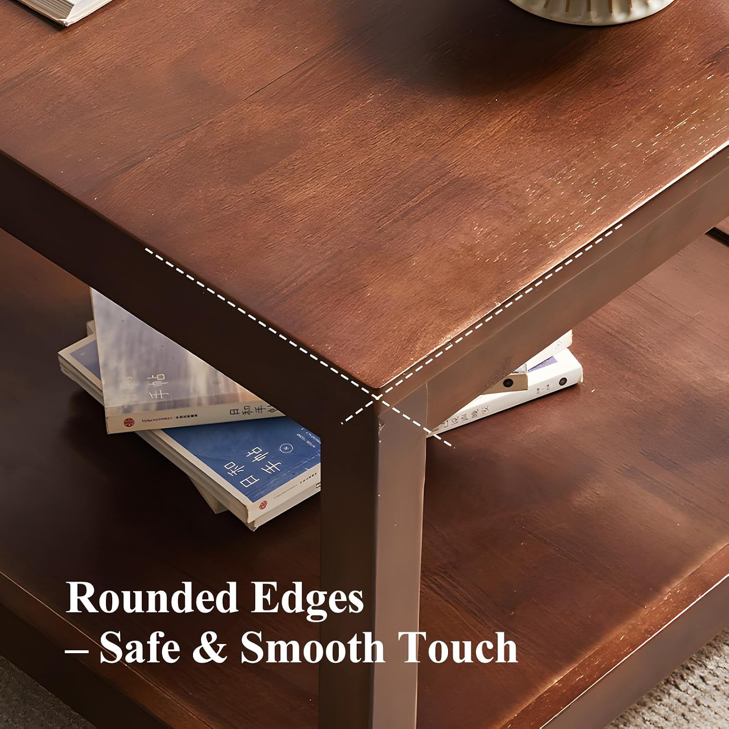 Side Table, Solid Wood Square End Table with Storage Shelf, 2-Tier Coffee Table for Living Room, Rubber Wood Small Sofa Table, Nightstand 23.62 H x 23.62 W x 23.62 D Inches (Walnut)
