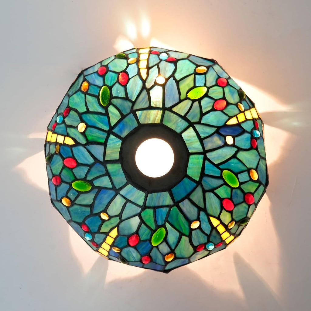 Lamp Shade Replacement Only 12 Inch Small Stained Glass Ceiling Light Blue Dragonfly Vintage Art Deco For Pendant Wall Floor Lamps