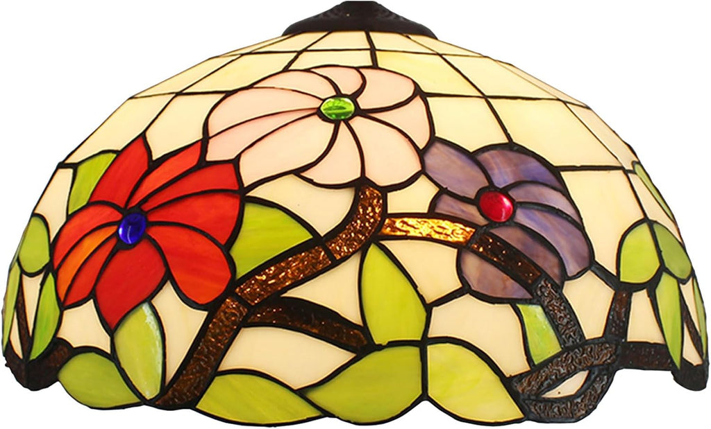 Tiffany Lamp Shade 16' Wide Accessories Replacement Only Red Pink Blue Flower Stained Glass Lampshades Vintage Morning Glory Light Cover for Table Lamp Pendant Light Floor Lamp Ceiling