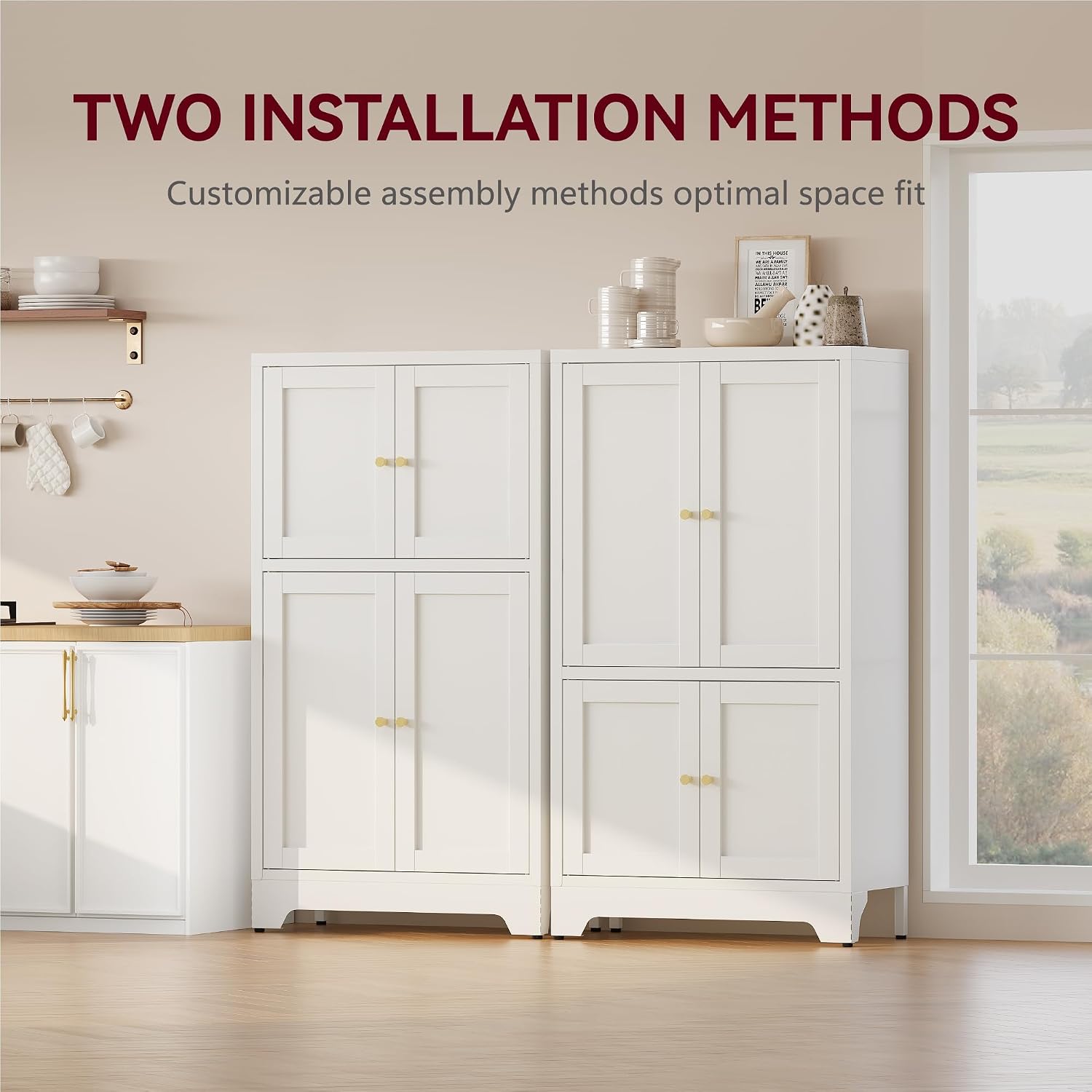 43' H Small Cabinet,White Bathroom Storage Cabinet,Metal Bathroom Floor Cabinets Freestanding