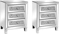 VINGLI Mirrored Nightstand Set of 2, Mirrored Side/End Table for Living Room, Glass Silver Nightstand, Crushed Glass Mirror Night Stand, Contemporary Night Table Mirror Bedroom Furniture Set