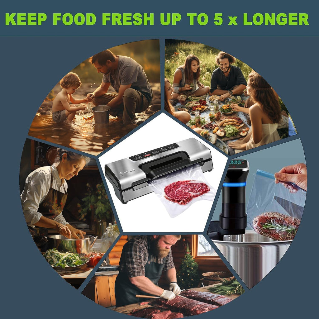 Potane Precision Vacuum Machine,Pro Food Sealer with Built-in Cutter and Bag Storage(Up to 20 Feet Length), Both Auto Manual Options,2 Modes,Includes 2 Bag Rolls 11'x16' and 8'x16',Compact Design