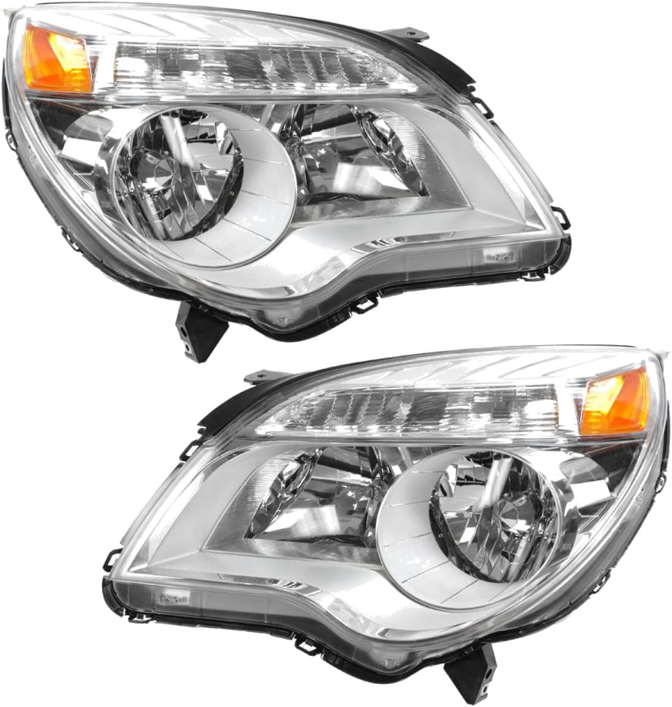 TRQ 2 Piece Headlight Assembly Set Chrome Bezel Driver & Passenger Side Compatible with Chevrolet Equinox LS LT 2010-2015 Equinox L 2015 GM2502338 GM2503338 23308253 23308254