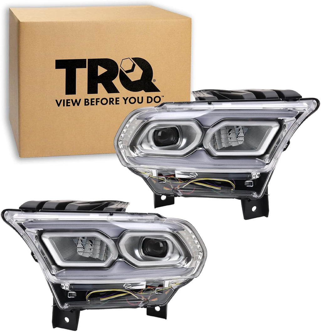 TRQ 2 Piece Headlight Assembly Set Performance LED Chrome Bezel Driver & Passenger Side Compatible with Dodge Durango 2021-2024 CH2502345 CH2503345 68433782AE 68433783AE