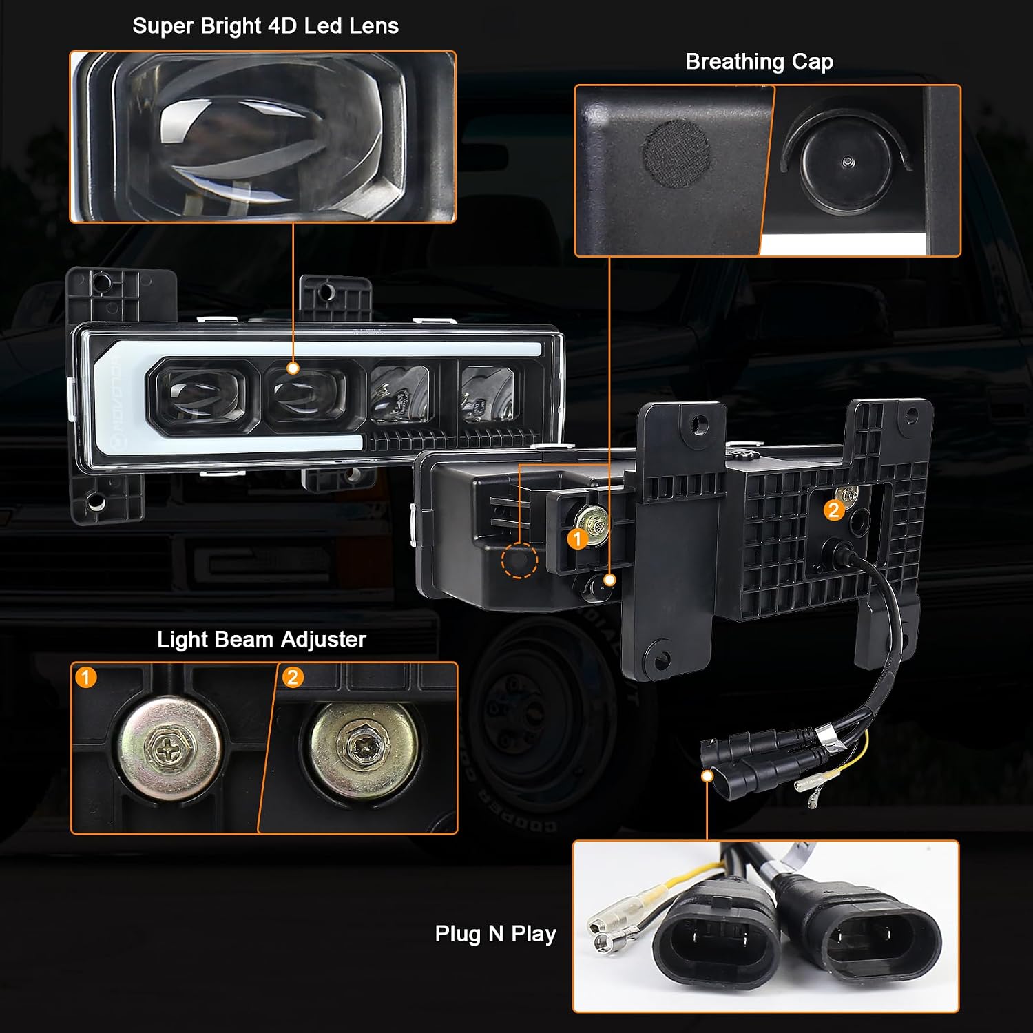 MOVOTOR LED Headlight Assembly 500% Bright Anti-glare Headlights with Welcome DRL Turn Signal Compatible with 1988-1998 Chevy GMC C/K 1500 2500 3500 Suburban Silverado Tahoe Yukon