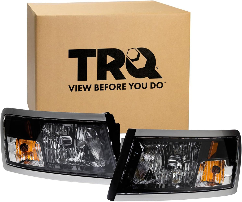 TRQ Driver and Passenger Side Headlight Assembly Set Compatible with 08-10 Dodge Dakota Black Bezel 11 Ram Dakota Black Bezel