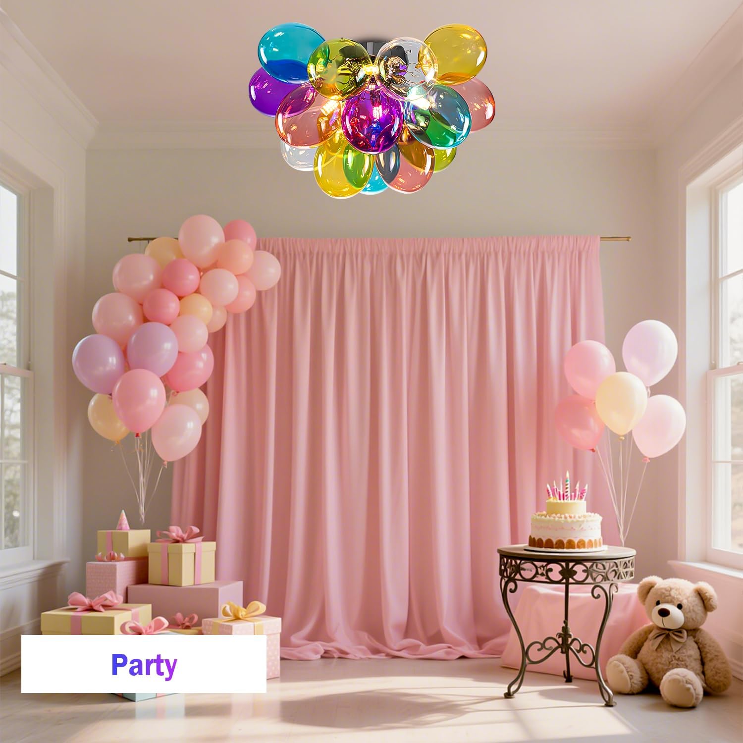 Semi Flush Mount Bubble Chandelier,Close to Ceiling Light Fixtures,16' Modern Bubble Balloon Glass Chandelier with Colorful Globe Glass Shades Pendant Light (Colorful Ceiling, 16 inch)