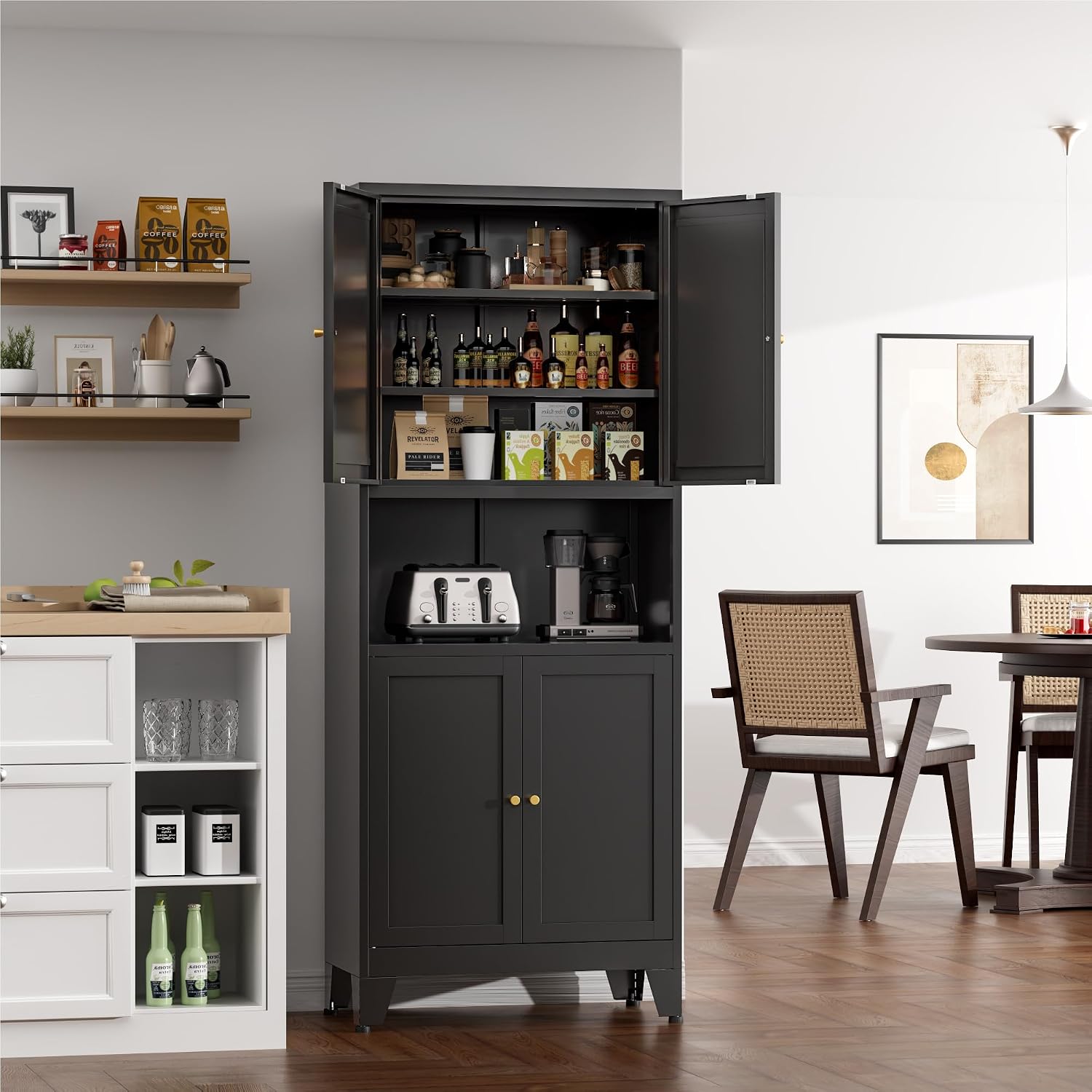 COFaR 69' Tall Modern Kitchen Pantry,Metal Storage Cabinet with Adjustable Shelves,Pantry Cabinet with 6-Tier,Freestanding Cupboard for Kitchen,Dining Room,Living Room,Bathroom,Black