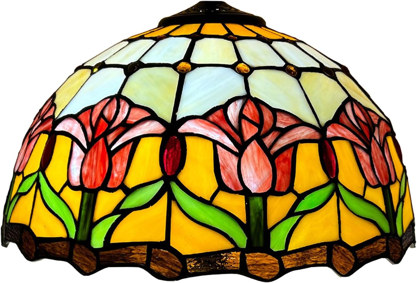 Red Tulip Tiffany Lamp Shade Replacement, Only 16X9 Inch Stained Glass Lampshades, Suitable for Table Lamp Floor Lamp Hanging Pendant lamp Ceiling Light Desk Lamp Bedside Reading Lamp