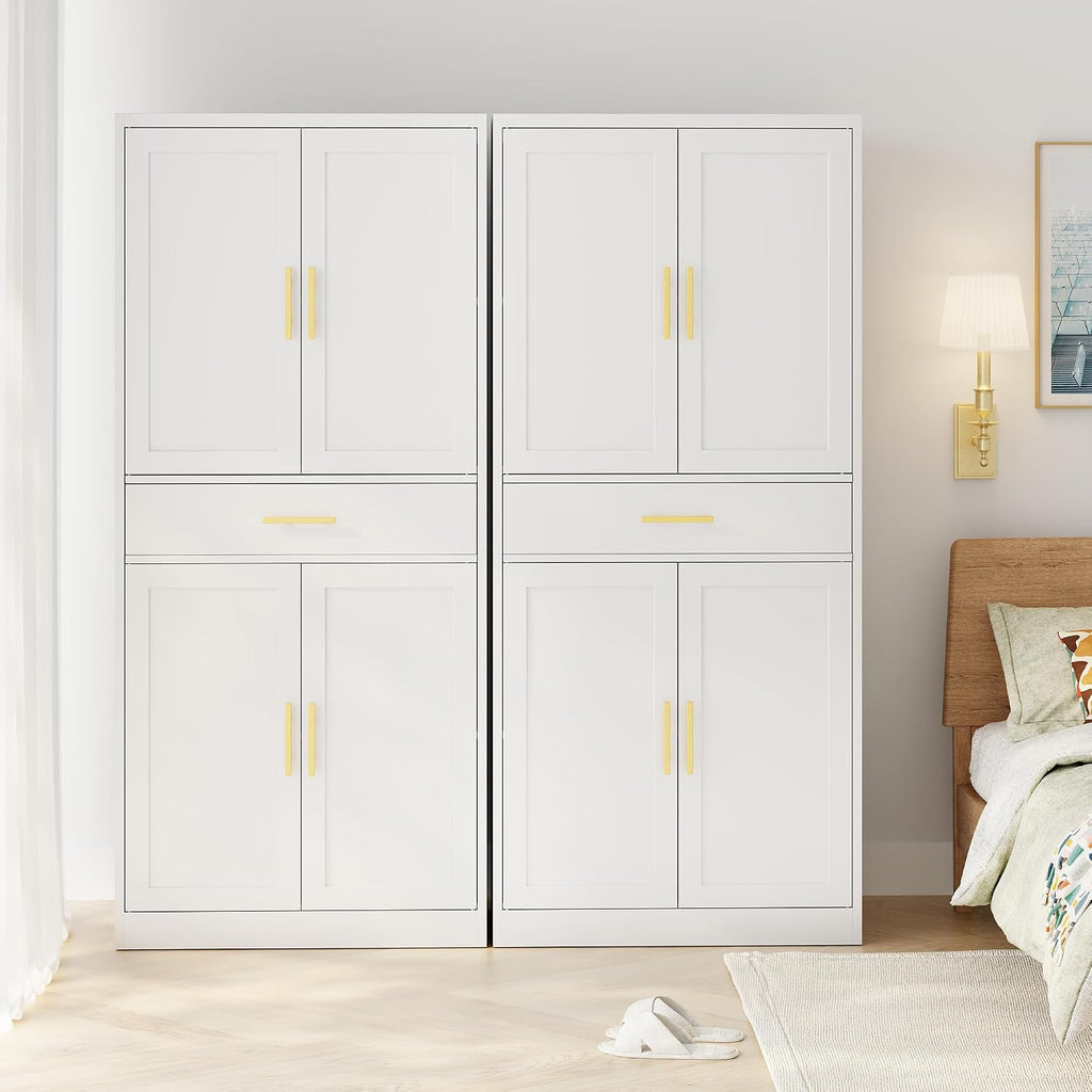 Metal Kitchen Pantry Cabinet, 71'Tall Cabinet with 1 Drawer, Doors and 2 Adjustable Shelves, Pantry Cabinets for Kitchen Storage, Metal Storage Cabinet for Kitchen, Dining Room, Living Room- White