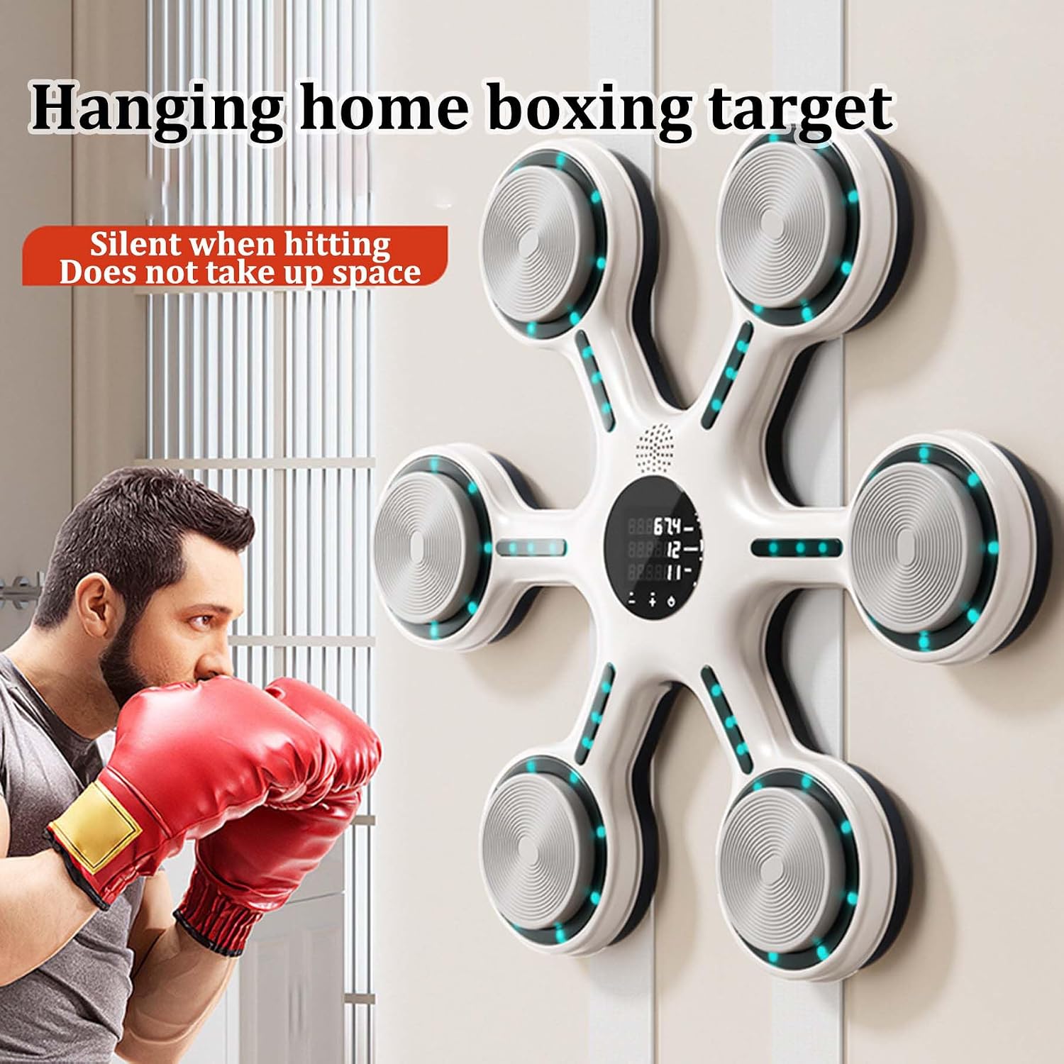 Music Boxing Machine, Adult Smart Music Boxing Machine with Bluetooth, Home Wall-Mounted Training Equipment, One-Punch Boxing Machine with Gloves, Punch-Free and Quiet