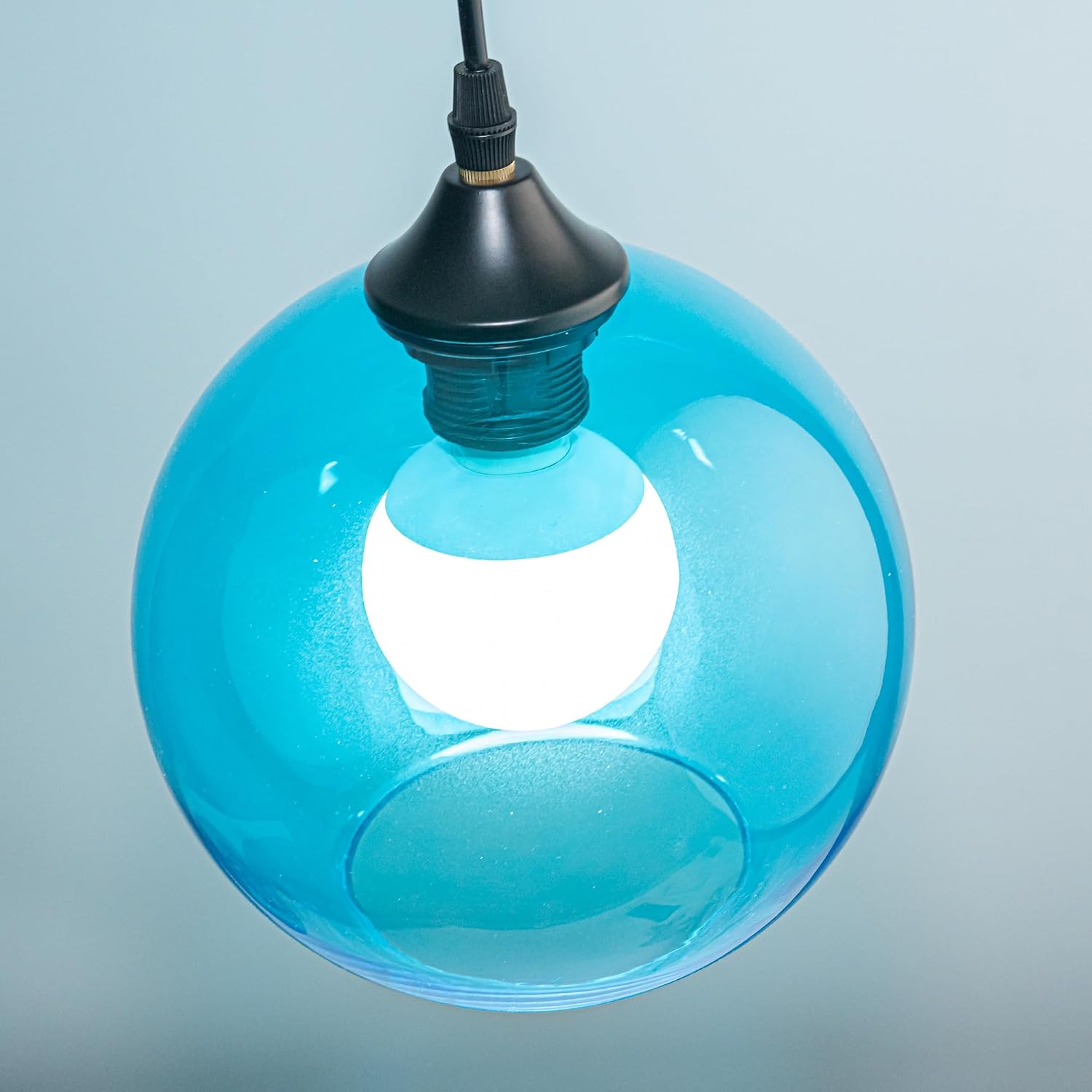 1 Light E26 Connections 3.2ft Adjusted Cord Blue Globe Glass Shade Modern Ceiling Light Replace Recessed Light Conversion Kit for Kitchen Farmhouse Loft