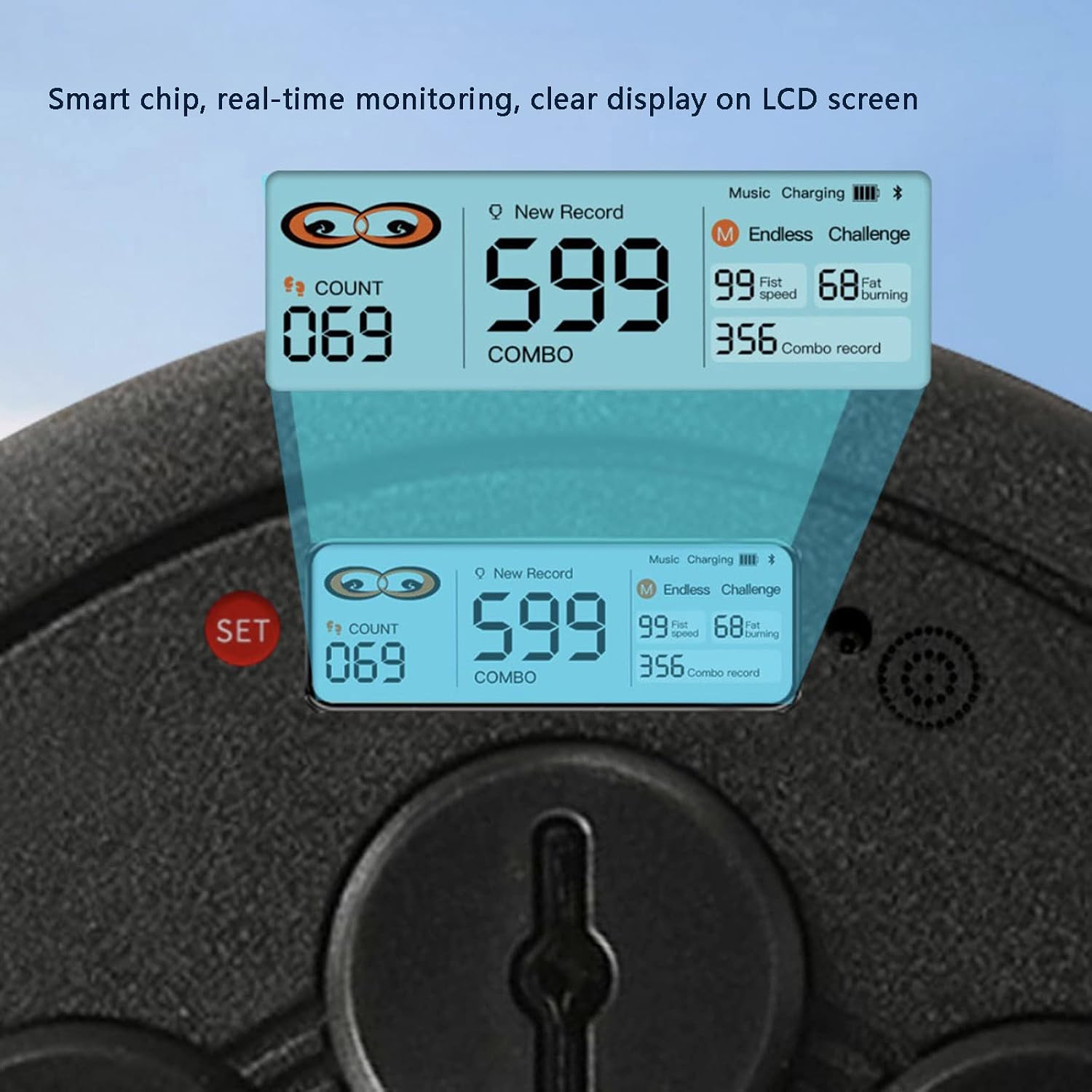 Boxing Music Machine Boxing Punch Force Tester, Boxing Practice Wall Target with Music, Light, LCD Display