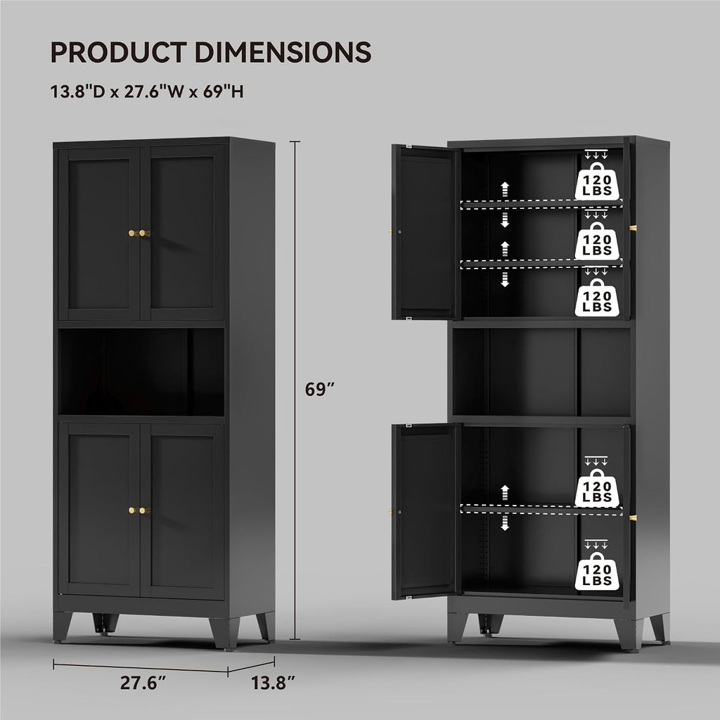 COFaR 69' Tall Modern Kitchen Pantry,Metal Storage Cabinet with Adjustable Shelves,Pantry Cabinet with 6-Tier,Freestanding Cupboard for Kitchen,Dining Room,Living Room,Bathroom,Black