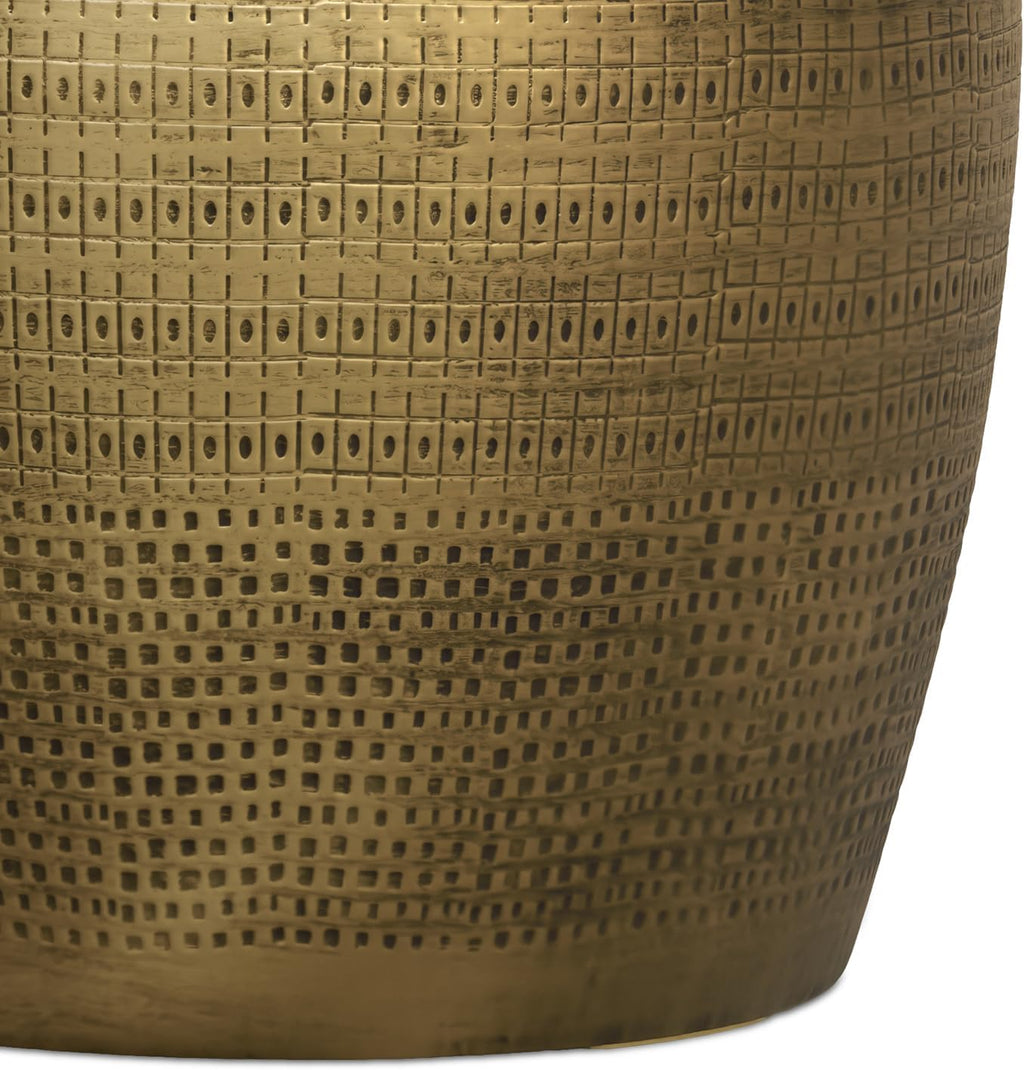 SIMPLIHOME Johnsen Metal Table - 15 inch Wide Solid Iron Round Accent Table in Antique Brass, Boho Side or End Table for Living Room, Bedroom, or Office with Etched Morse Pattern, Assembled