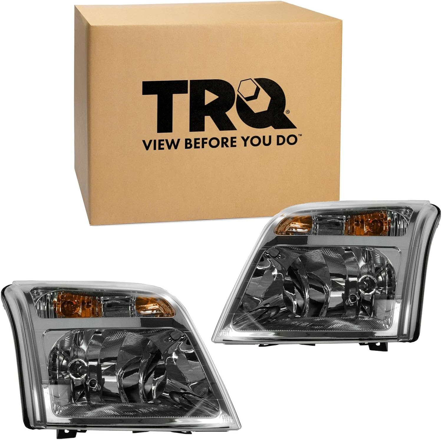TRQ 2 Piece Headlight Assembly Set Driver & Passenger Side Compatible with Ford Transit Connect 2010-2013 FO2502296 FO2503296 9T1Z13008C 9T1Z13008D