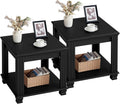 SAVOR LIFE Farmhouse End Table Set of 2,Large Side Table with 2-Tier Storage Shelf,Rustic Wood End Tables for Living Room,Square Tea Table, Black