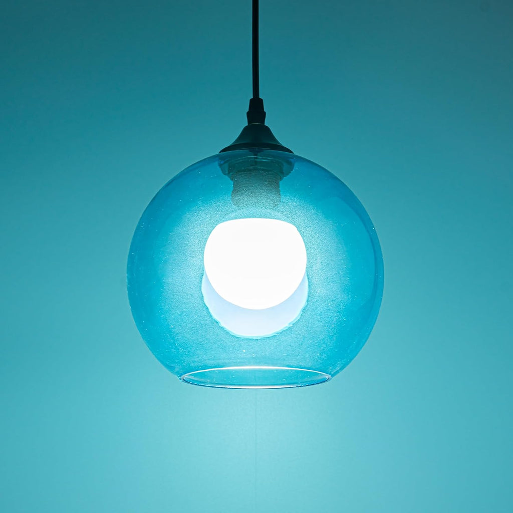 1 Light E26 Connections 3.2ft Adjusted Cord Blue Globe Glass Shade Modern Ceiling Light Replace Recessed Light Conversion Kit for Kitchen Bedroom Office