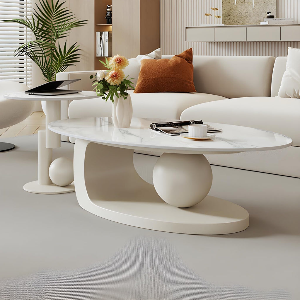 LITFAD Modern Stone Coffee Table with Abstract Metal Base Living Room Table Center Table for Home Furniture - White 39' L x 20' W x 17' H+20' L x 20' W x 20' H