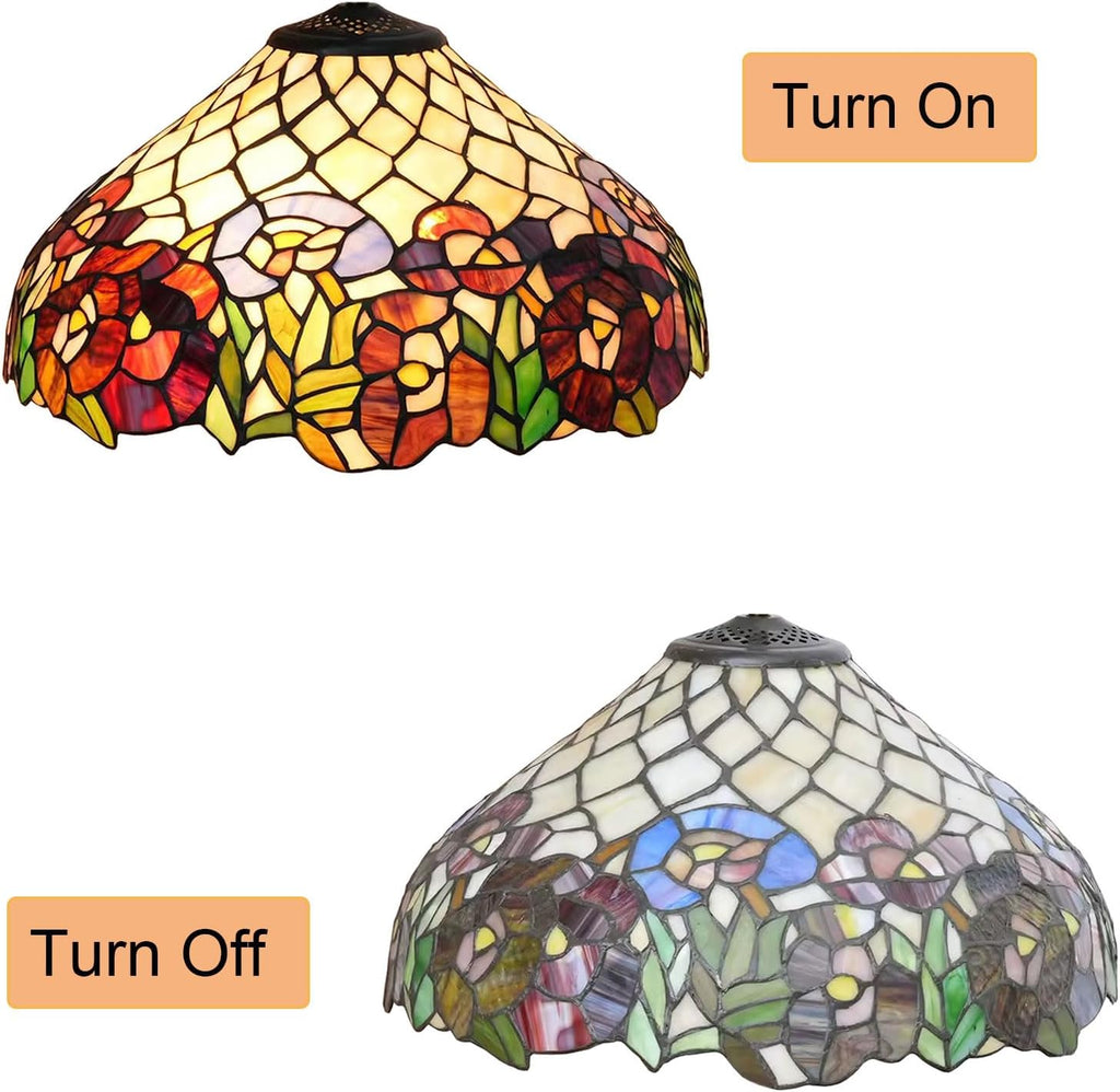 Rose Table Lamp Shade Replacement Only 16X9 Inch Tiffany Style Stained Glass Cream Amber Lampshades, Vintage Pastoral Romance Light Cover for Desk Light Floor Lamp Pendant Ceiling Lamp,A2