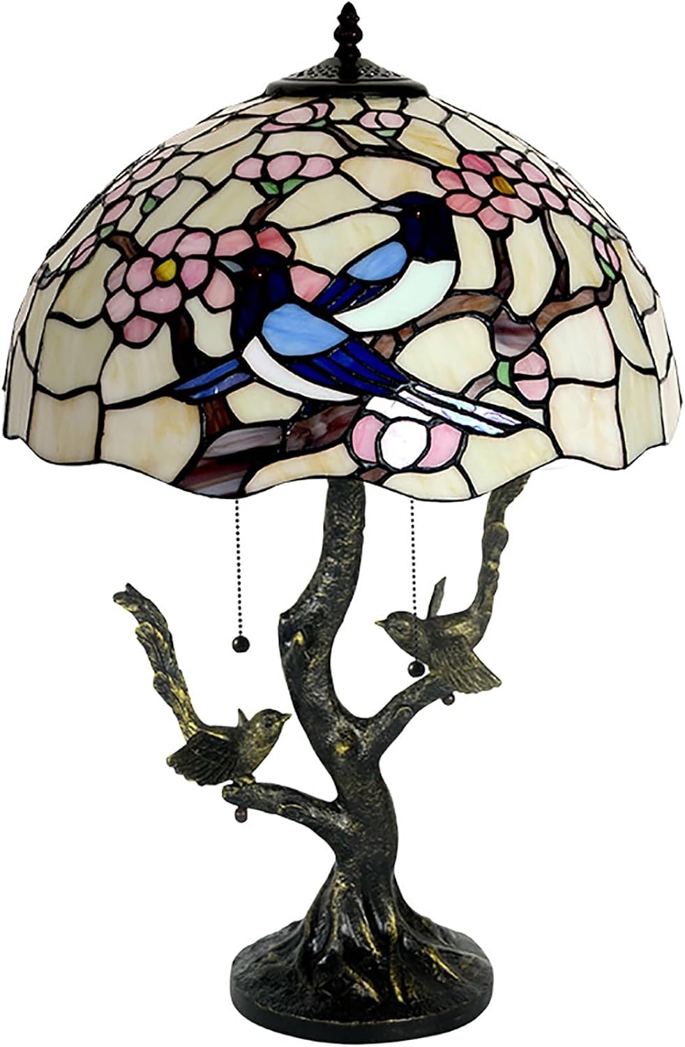 16 Inch Pink Blue Stained Glass Lamp Shade Replacement Only, Style Pastoral Bird Flower Lampshade for Table Lamp, Desk Lamp, Floor Lamp,Ceiling Light,
