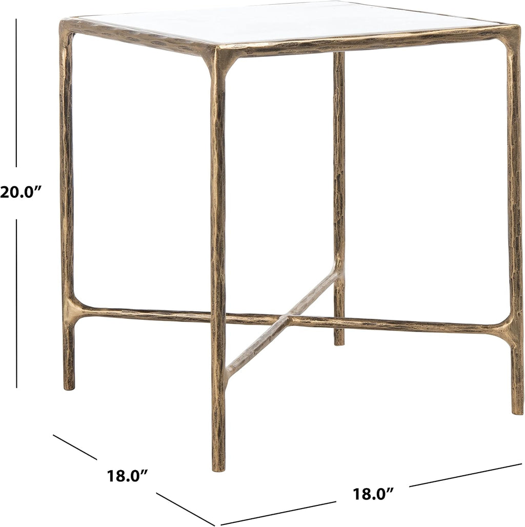 SAFAVIEH Couture Home Collection Jessa Brass Metal/White Marble Top Square End Table (Fully Assembled)