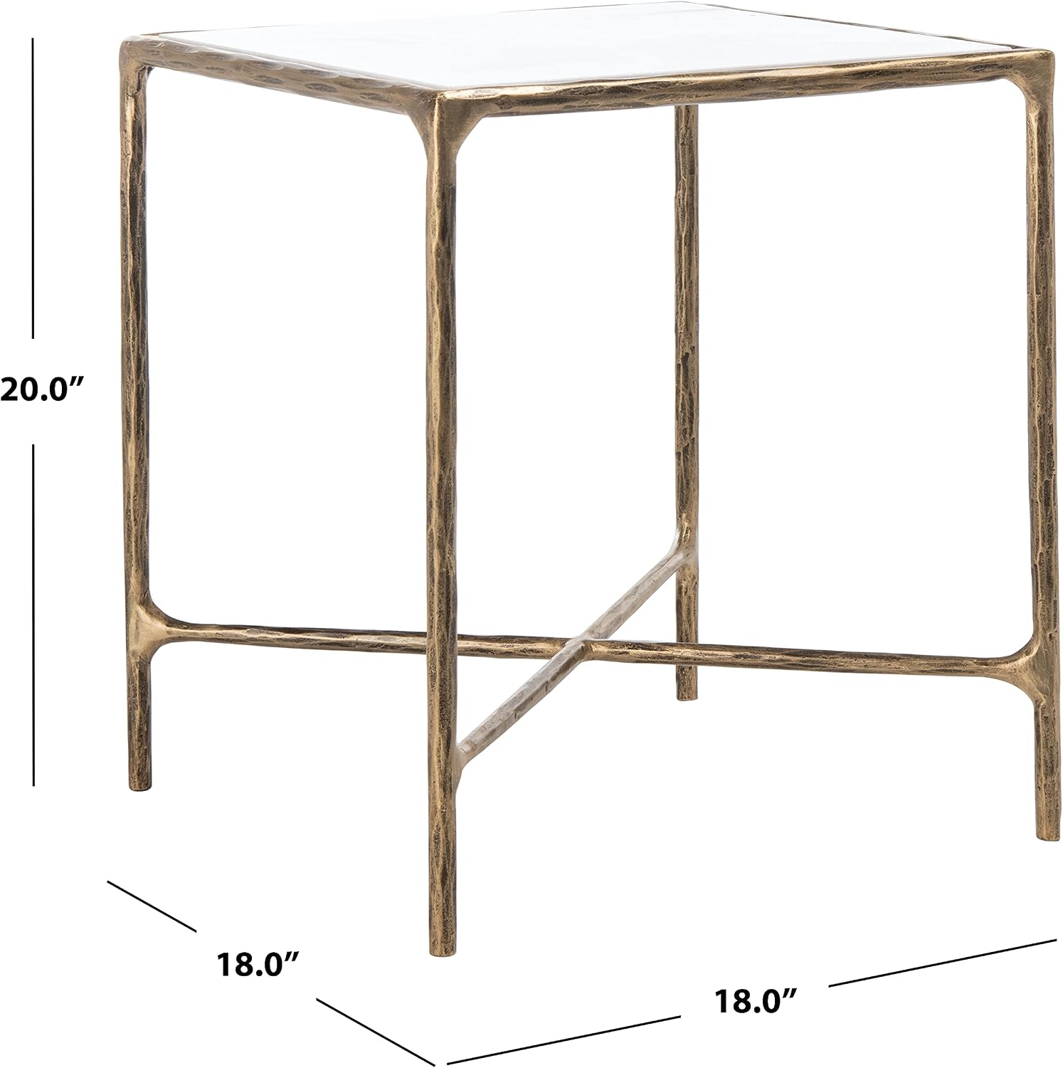 SAFAVIEH Couture Home Collection Jessa Brass Metal/White Marble Top Square End Table (Fully Assembled)