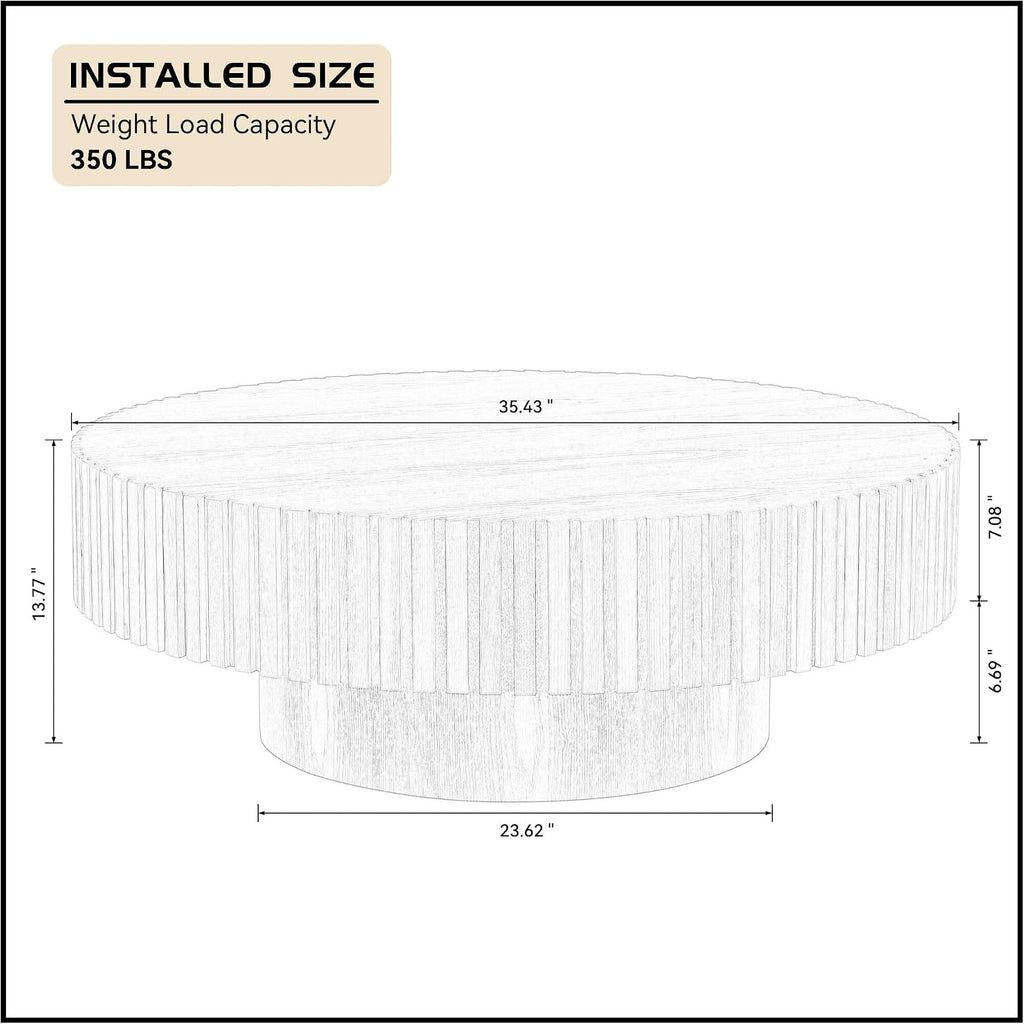 Black Round Coffee Table Pedestal Circle Coffee Table for Living Room Contemporary Fluted Table for Apartment Easy Assembly ø35.43'', Black