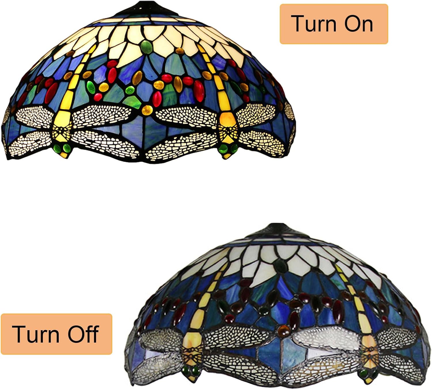 Blue Dragonfly Lamp Shade Replacement Only 16X9 Inch Tiffany Style Stained Glass Lampshades Vintage White Blue Glass Beads Light Cover for Table Lamp Pendant Light Floor Lamp Ceiling Lamp
