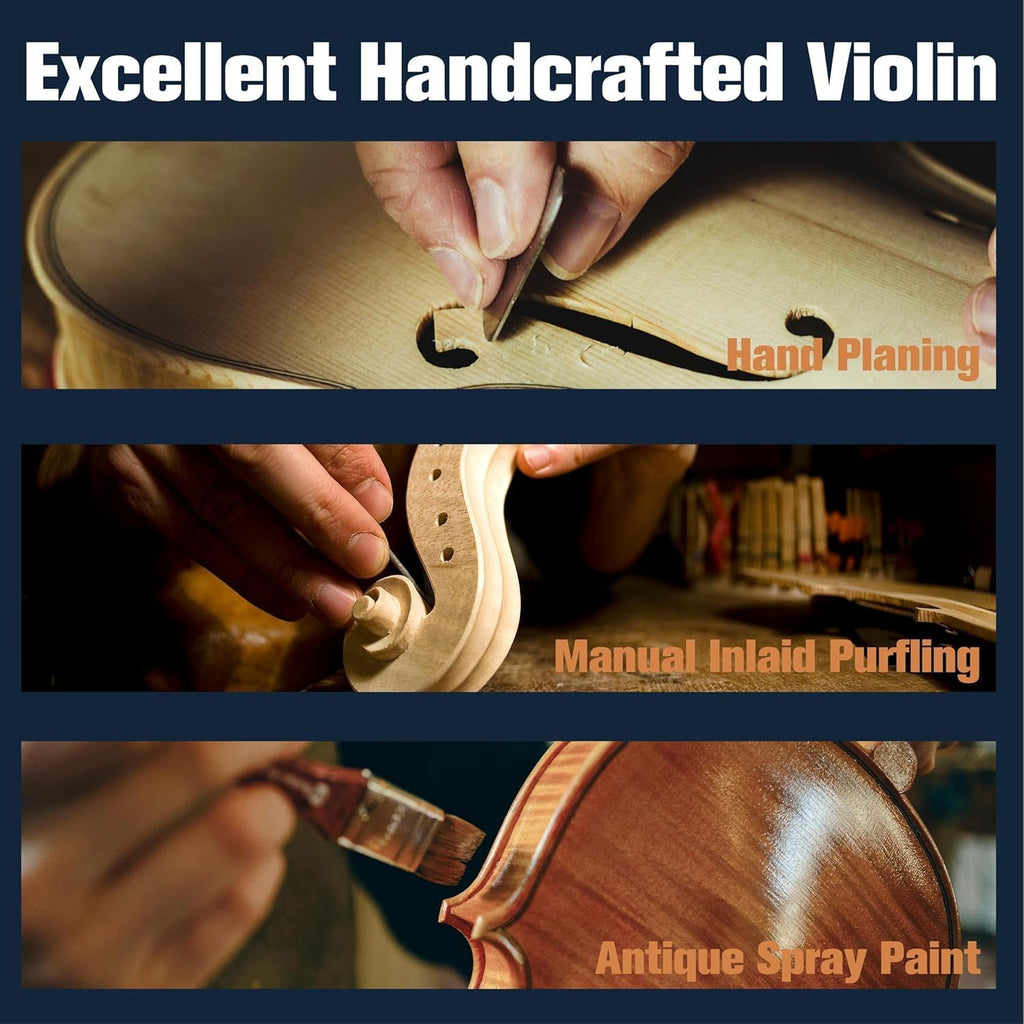 Mendini By Cecilio Violin 4/4 Full Size For Beginners - Fiddle Solidwood Kit with Hard Case - Acoustic Violins with Bow, Rosin, Tuner, Extra Strings & Bridge, Shoulder Rest and Lesson Book (White)