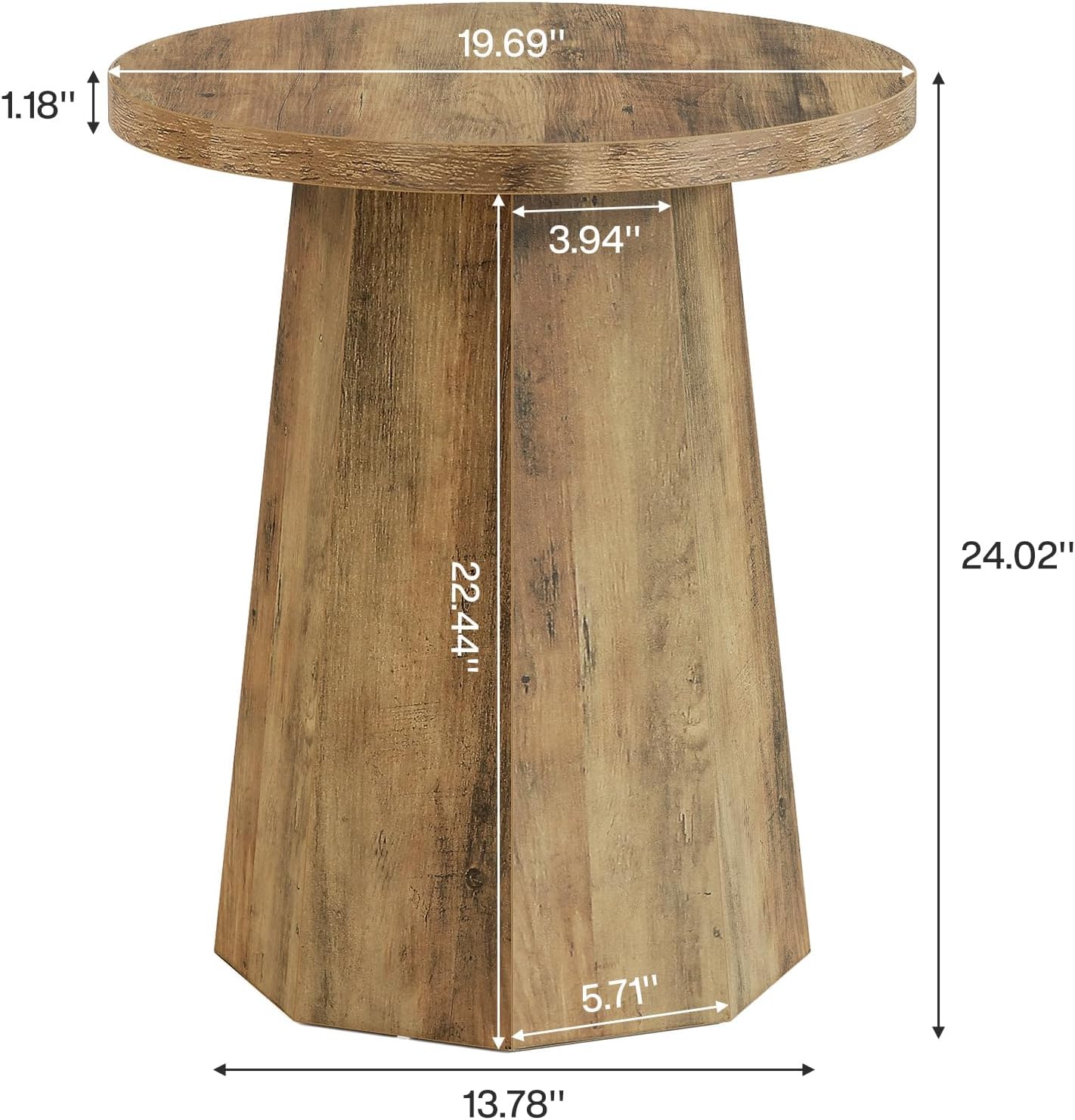 Tribesigns Round Pedestal End Table, Farmhouse Couch Side Table with Octagonal Base, Wooden Drink Stand Accent Nightstand(2, Rustic Brown)