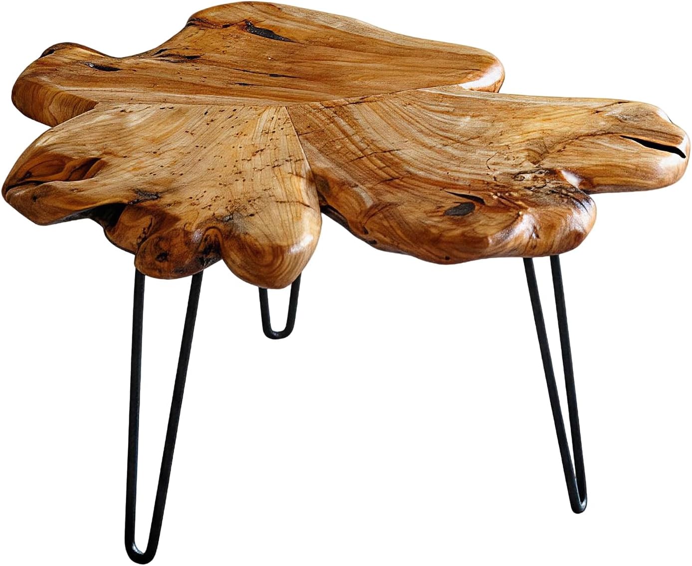 WELLAND Rustic Cedar Live Edge Coffee Table with Hairpin Legs, Natural Wood, 28' x 27' x 16'