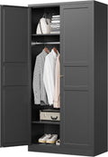 MIIIKO Wardrobe Closet with 2 Doors, 72' Metal Wardrobe Cabinet with Hanging Rod, Bedroom Armoires Laundry Room and Office Clothes Storage Organizer Cabinets Black