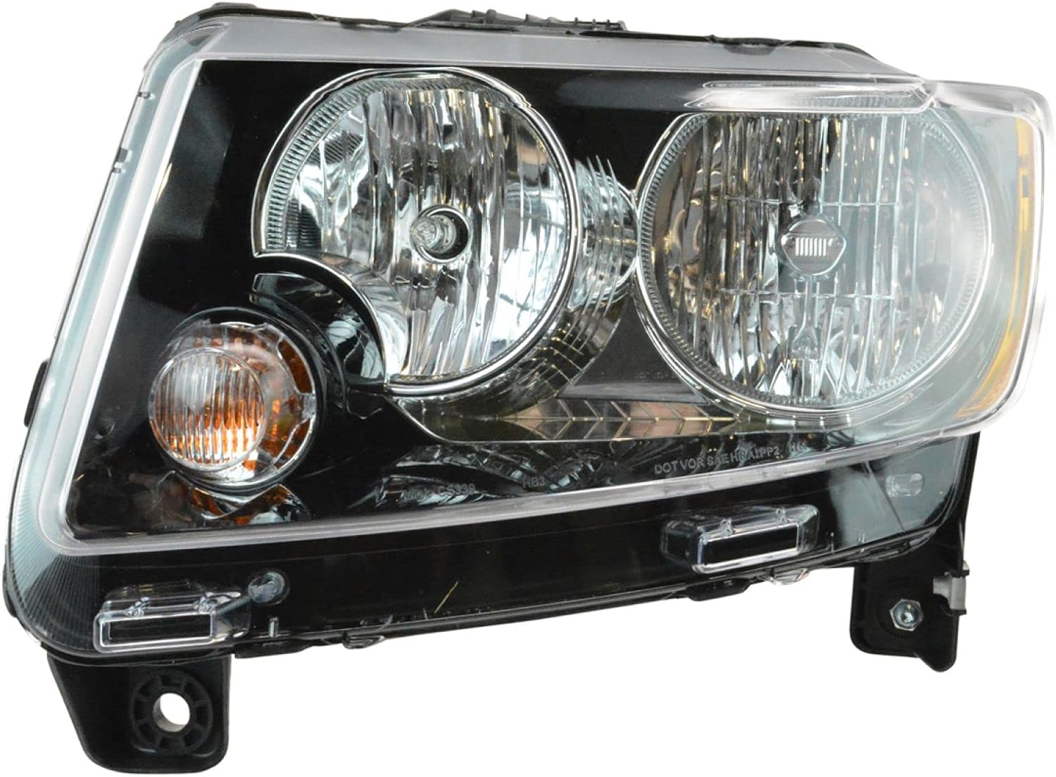 TRQ Driver and Passenger Side Headlight Assembly Set Black Bezel without Projector Headlights Compatible with 13-17 Jeep Compass