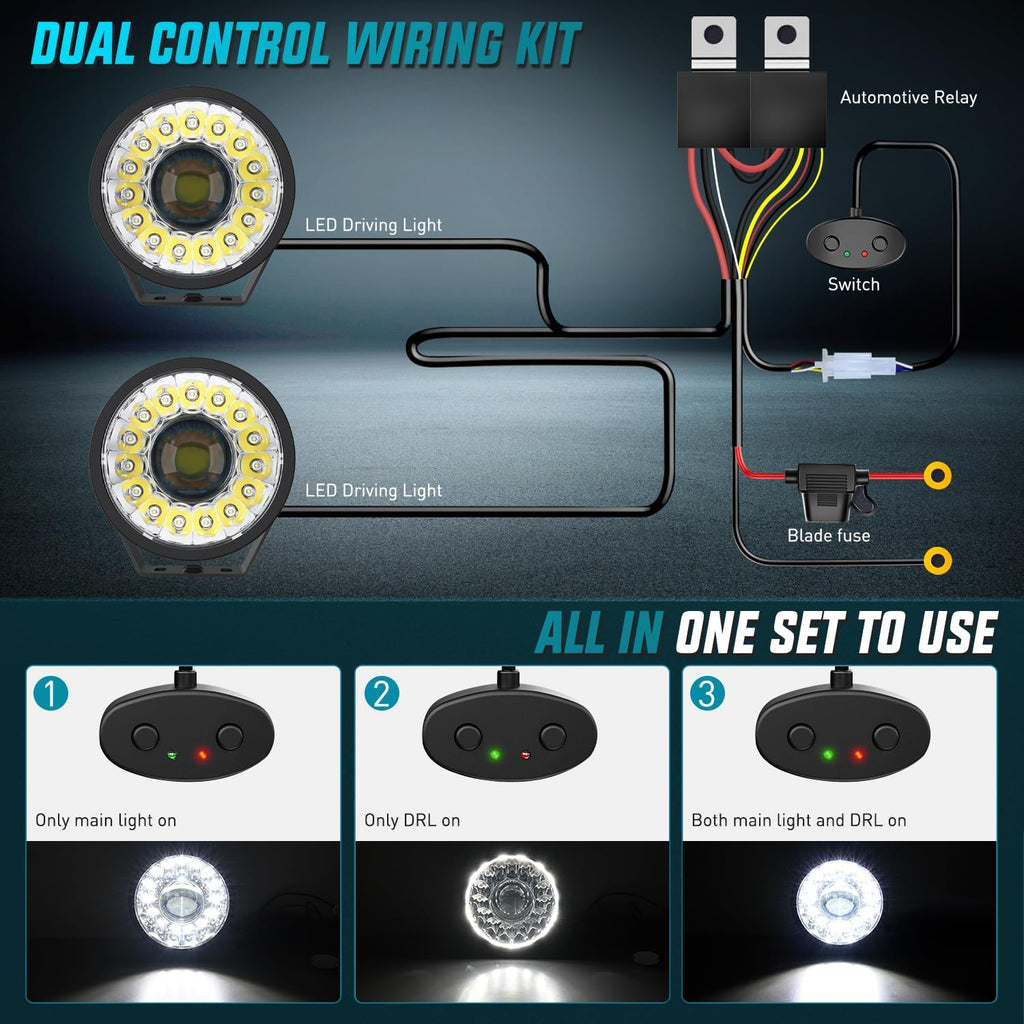 Nilight 7 Inch LED Offroad Driving Lights with DRL 2 PCS 100 W Round Hyper Spot Beam Offroad Light w/ 12 AWG DT Connector Wiring Harness Kit for Jeep Truck ATV UTV SUV