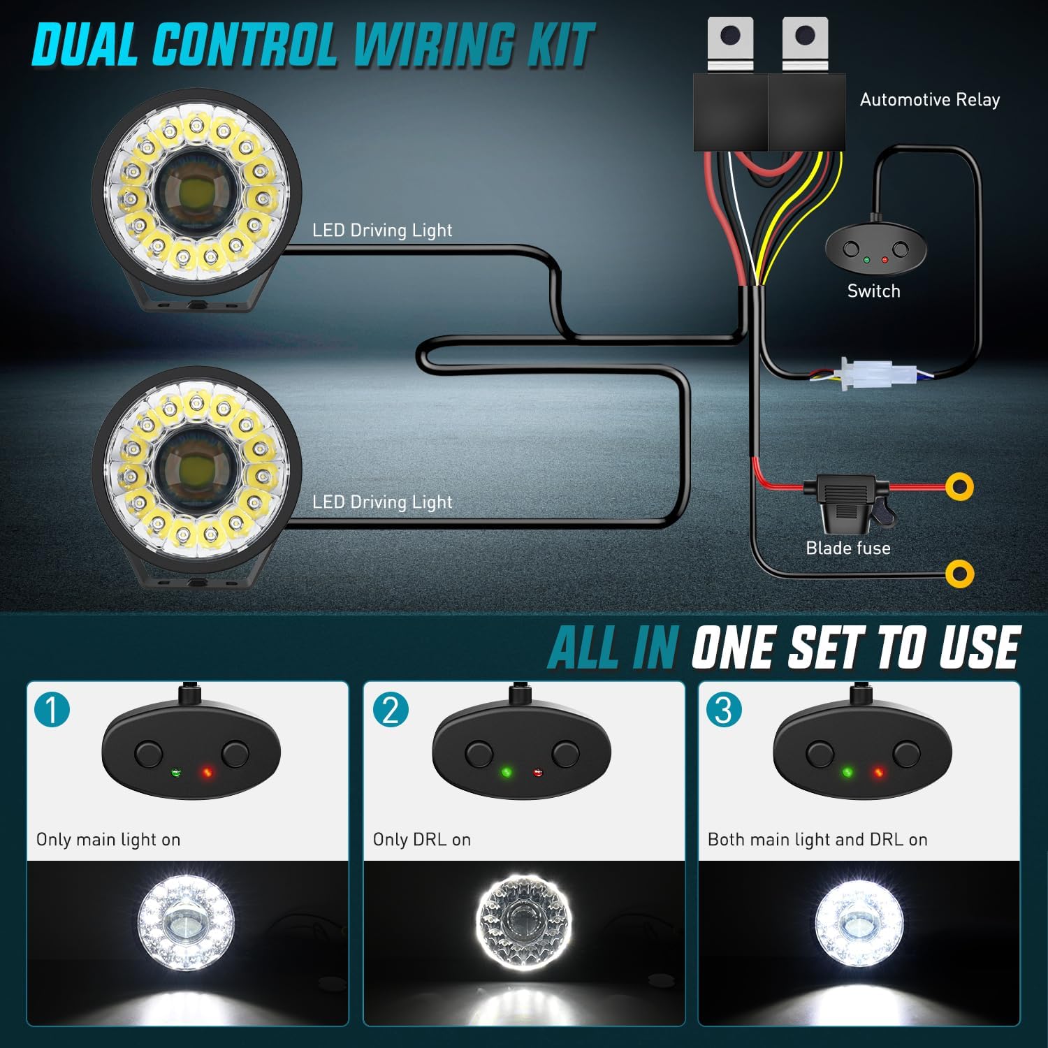 Nilight 7 Inch LED Offroad Driving Lights with DRL 2 PCS 100 W Round Hyper Spot Beam Offroad Light w/ 12 AWG DT Connector Wiring Harness Kit for Jeep Truck ATV UTV SUV