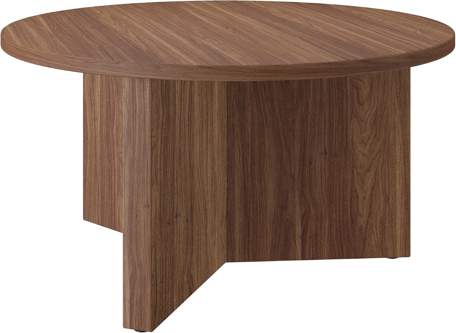 Henn&Hart 32' Round Wood Pedestal Coffee Table for Living Room, Family Room, Office, or Apartment, Medium Walnut