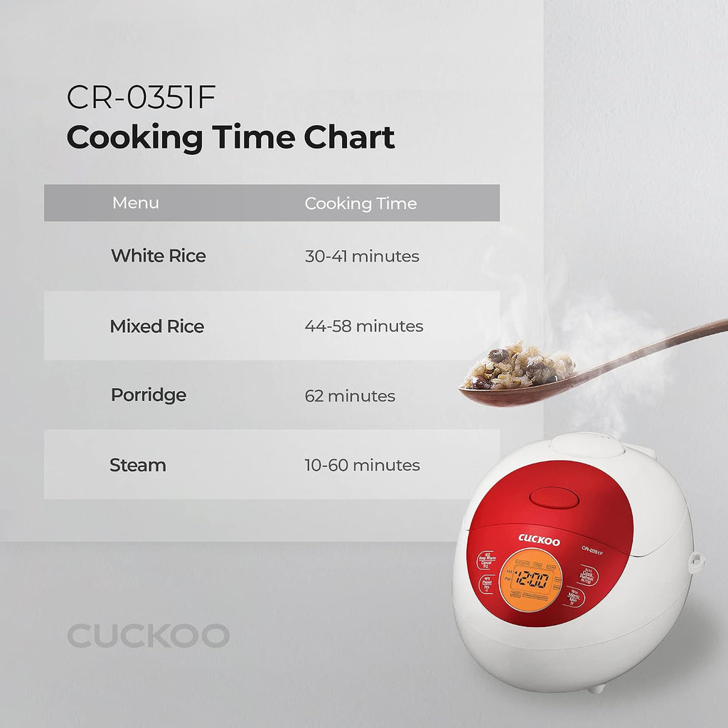 CUCKOO Micom Rice Cooker 3 Cup Uncooked / 6 Cup Cooked, Korean Fuzzy Logic Rice Cooker Small with Delay Timer & Keep Warm Setting, Versatile Food Steamer with Non-Stick Inner Pot, Red (CR-0351F)