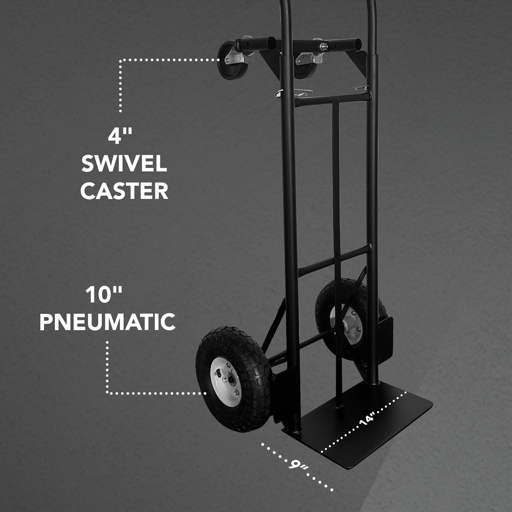 Olympia Tools 800 Lb Steel Convertible Hand Truck with 10' Pneumatic Wheels for Home and Office Use