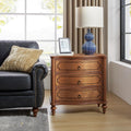 HULALA HOME Traditional Side Table with 3 Drawers, Tall Side Table with Curved Front Profle Desgin, Charging Station, Solid Wood Legs, Walnut