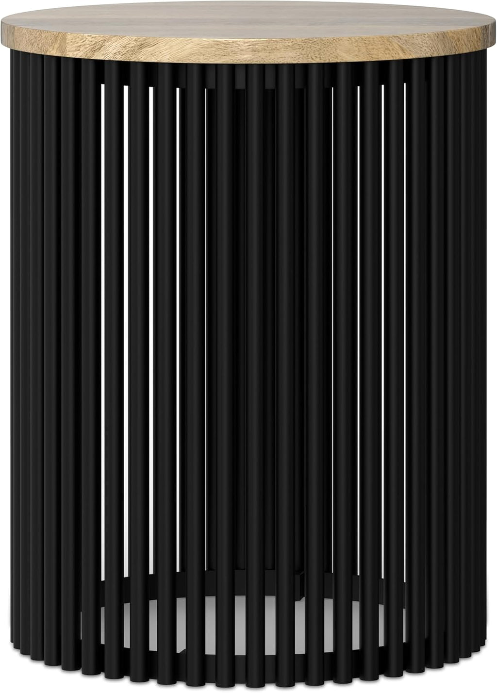 SIMPLIHOME Demy Side Table - 20 inch Wide Solid Mango Wood and Metal Tall Round End Table in Natural and Black, Industrial Accent Table for Living Room or Entryway with Slatted Base, Assembled