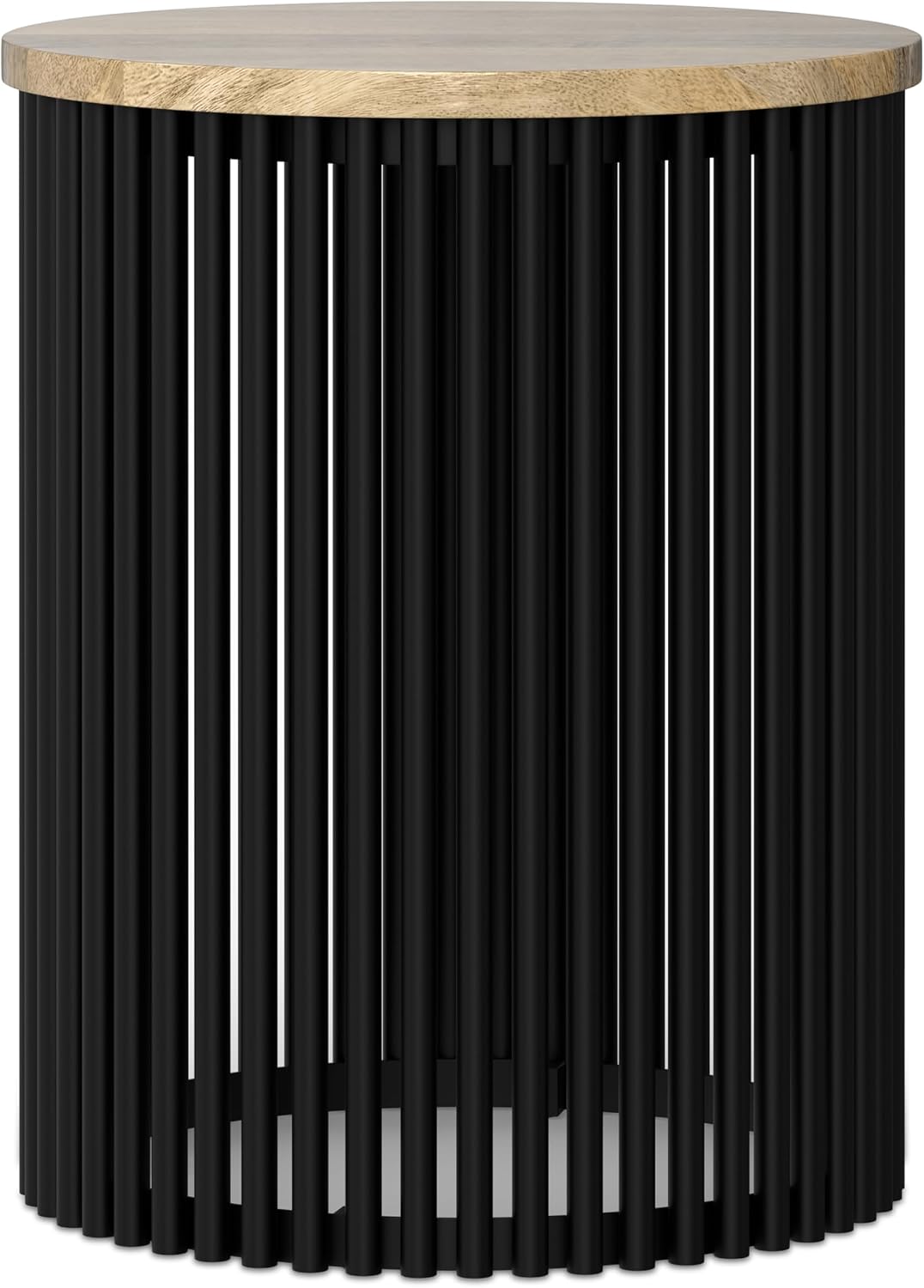 SIMPLIHOME Demy Side Table - 20 inch Wide Solid Mango Wood and Metal Tall Round End Table in Natural and Black, Industrial Accent Table for Living Room or Entryway with Slatted Base, Assembled