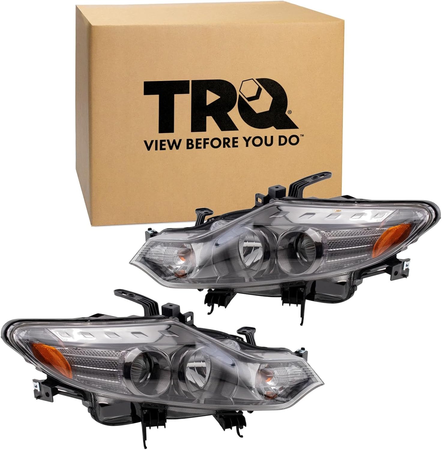 TRQ Driver and Passenger Side Headlight Assembly Set Compatible with 2009-2014 Nissan Murano Halogen WITHOUT HID Headlights