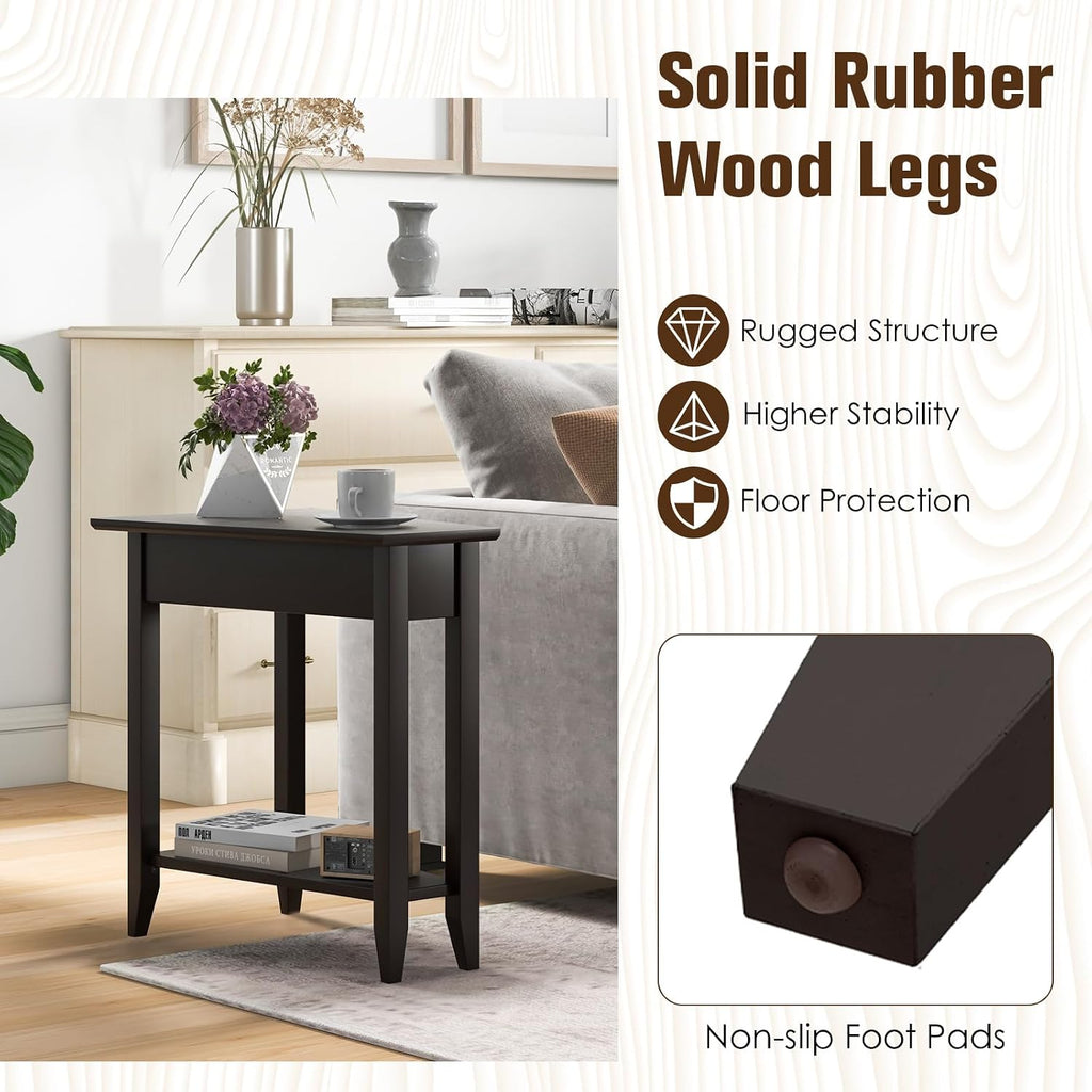 Giantex Wedge End Table Set of 2, Triangle Side Table with Storage Shelf and Solid Wood Legs, Recliner Table, 24.5' Tall Nightstand, Modern Narrow Accent Table for Small Space Living Room, Espresso