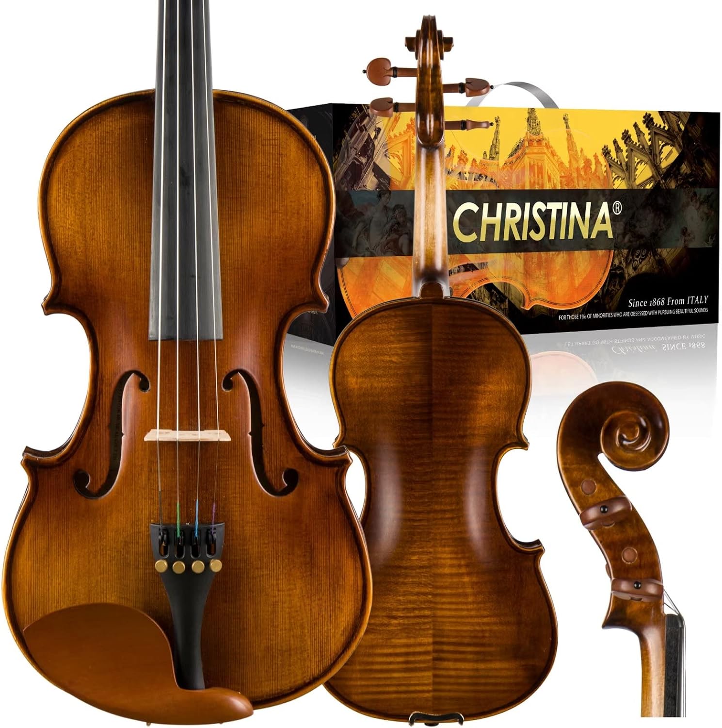 CHRISTINA V04 Violin Instrument Adult Full Size Violin Kit Acoustic Violins for Kids Beginners Student (matte 3/4)