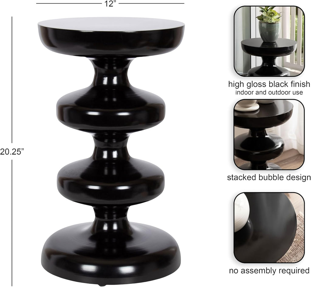 Kate and Laurel Fondi Modern Metal Round Side Table, 12 x 12 x 21, Black, Dorm Living Room Stacked Bubble End Table for Use as Bedroom Nightstand or Outdoor Patio Decor Option