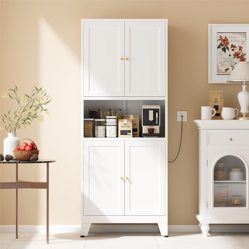 COFaR 69' Tall Modern Kitchen Pantry,Metal Storage Cabinet with Adjustable Shelves,Pantry Cabinet with 6-Tier,Freestanding Cupboard for Kitchen,Dining Room,Living Room,Bathroom,White