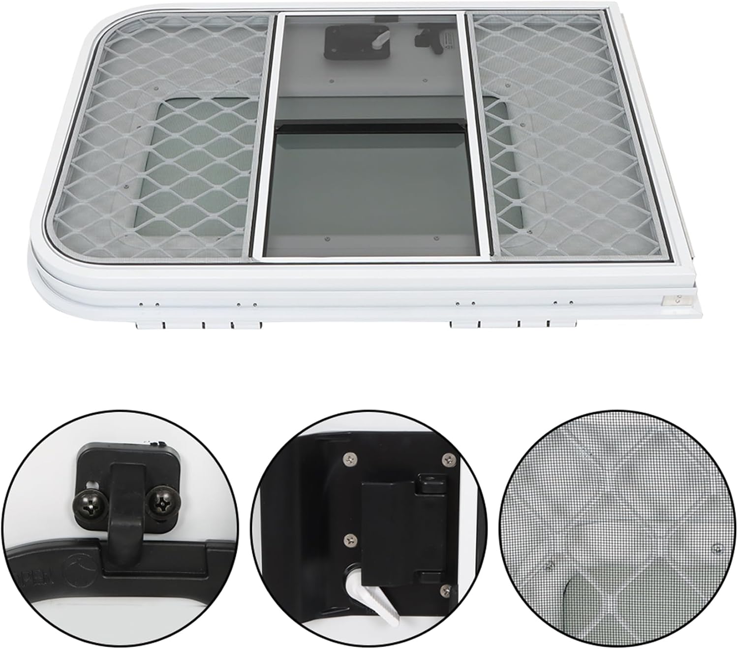 labwork Passenger RV Entry Door with Radius Corners on Top and Square Bottom with Screen Door and Window 26(W) × 36(H) White