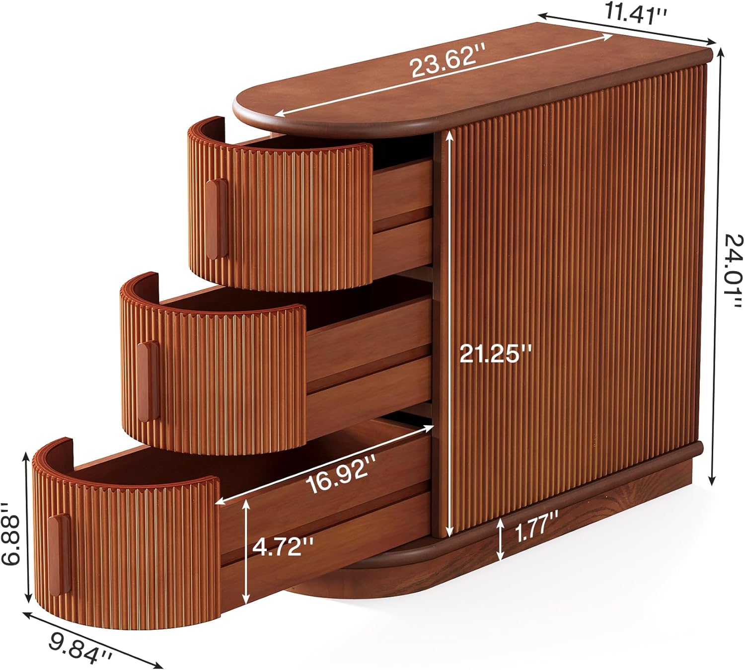 Tribesigns 3-Drawer Wooden End Table, Modern Sofa Side Table, Narrow Chair Side Table Slim Nightstand for Living Room, Bedroom, Finished Back, No Assembly Required, Walnut